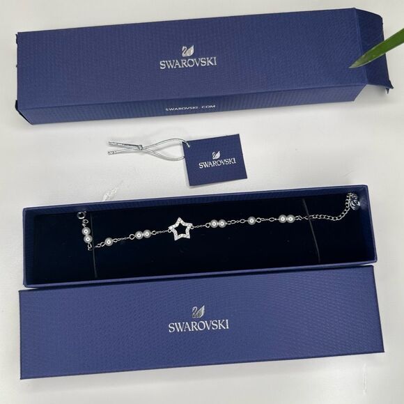 Swarovski Stella Star Bracelet | White Pearl & Crystal | Rhodium Plated | NWT - Picture 2 of 13